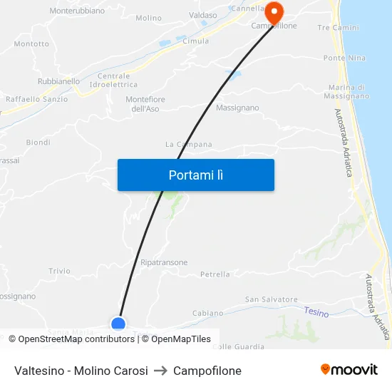 Valtesino - Molino Carosi to Campofilone map