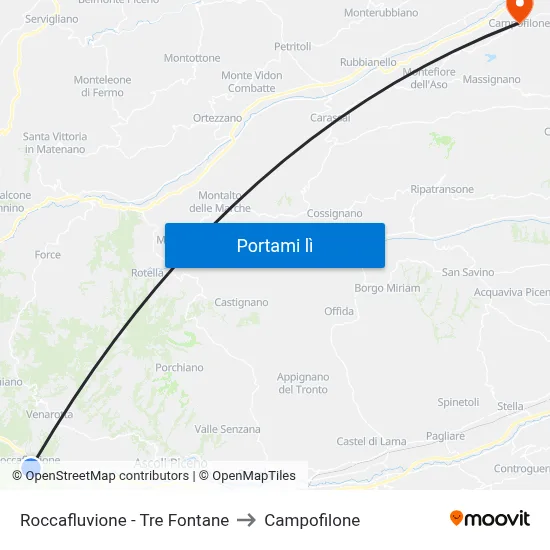 Roccafluvione - Tre Fontane to Campofilone map