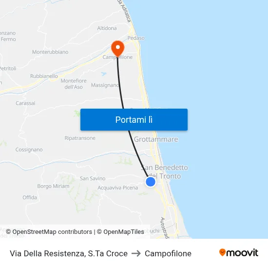 Via Della Resistenza, S.Ta Croce to Campofilone map