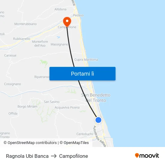 Ragnola Ubi Banca to Campofilone map