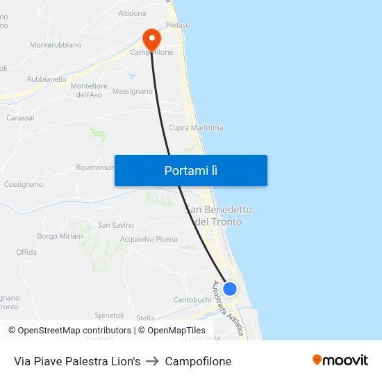 Via Piave Palestra Lion's to Campofilone map