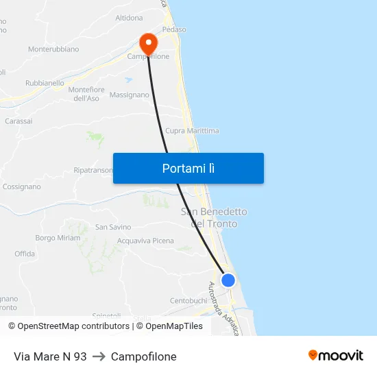 Via Mare N 93 to Campofilone map