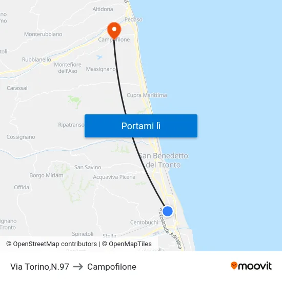 Via Torino,N.97 to Campofilone map