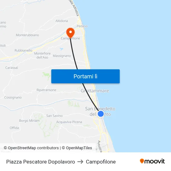 Piazza Pescatore Dopolavoro to Campofilone map