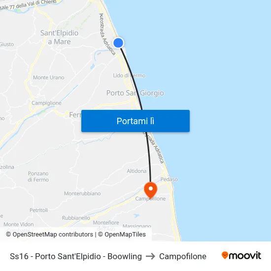 Ss16 - Porto Sant'Elpidio - Boowling to Campofilone map