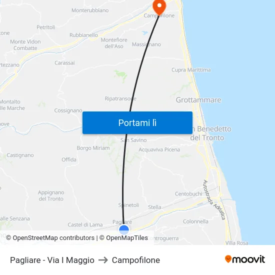 Pagliare - Via I Maggio to Campofilone map