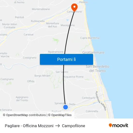 Pagliare - Officina Mozzoni to Campofilone map