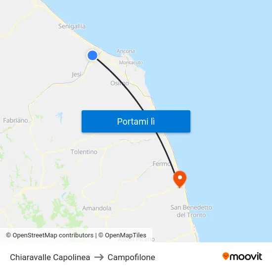 Chiaravalle Capolinea to Campofilone map