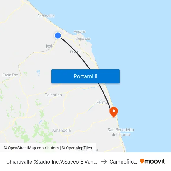 Chiaravalle (Stadio-Inc.V.Sacco E Vanzetti) to Campofilone map