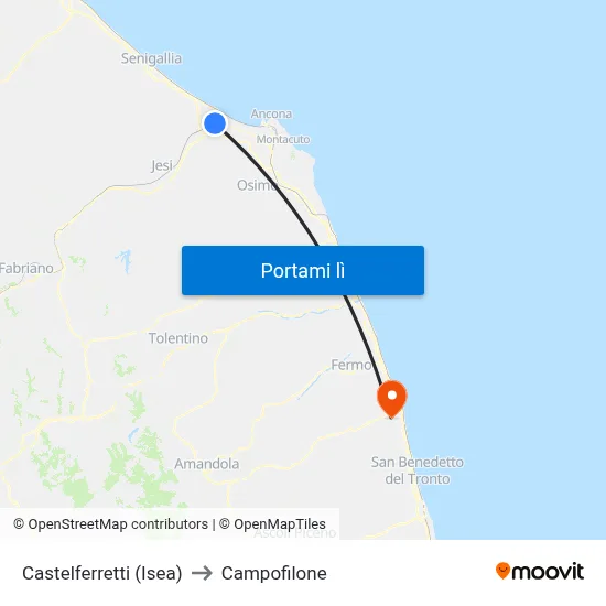 Castelferretti (Isea) to Campofilone map