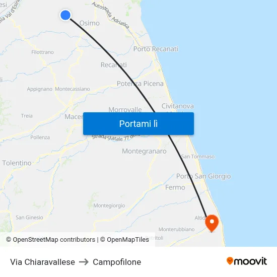 Via Chiaravallese to Campofilone map