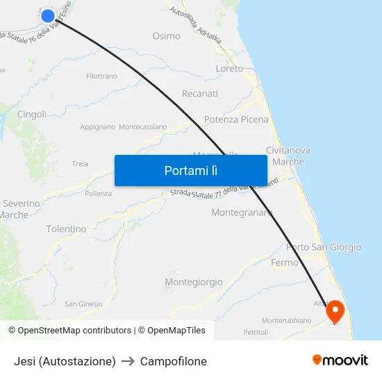Jesi (Autostazione) to Campofilone map