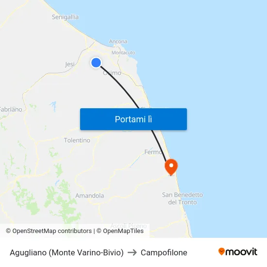 Agugliano (Monte Varino-Bivio) to Campofilone map