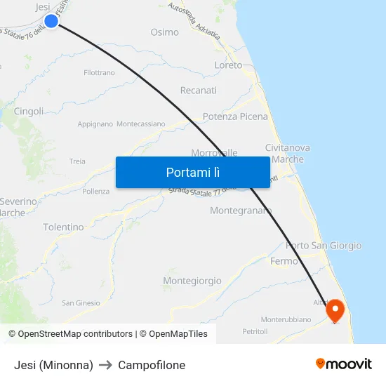 Jesi (Minonna) to Campofilone map