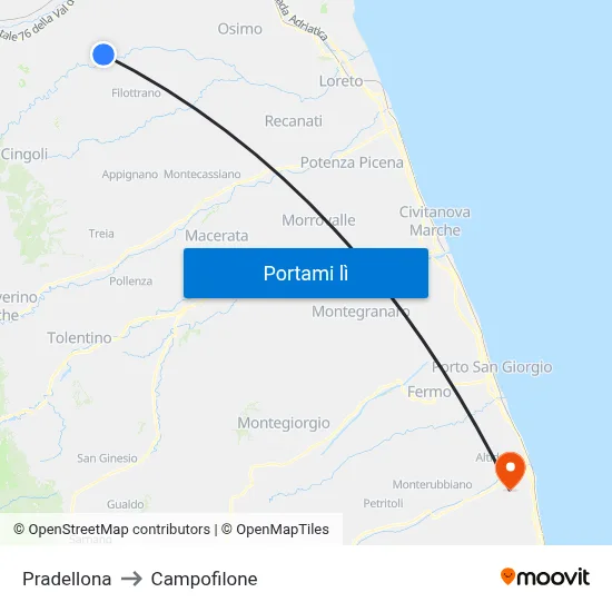 Pradellona to Campofilone map