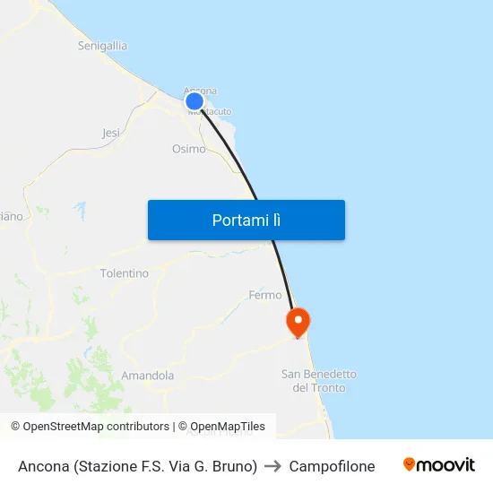 Ancona (Stazione F.S. Via G. Bruno) to Campofilone map
