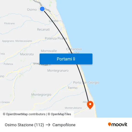 Osimo Stazione (112) to Campofilone map