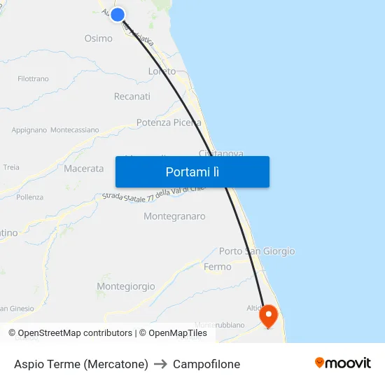 Aspio Terme (Mercatone) to Campofilone map