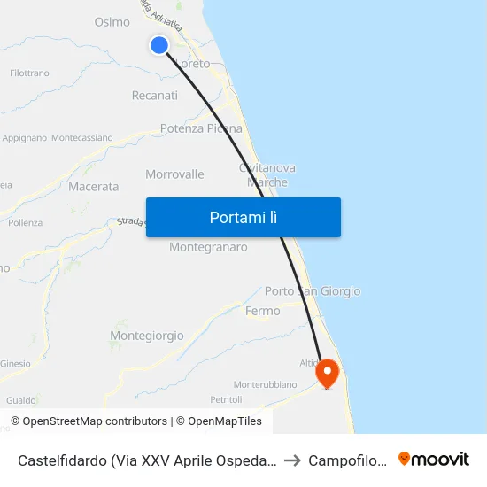 Castelfidardo (Via XXV Aprile Ospedale) to Campofilone map