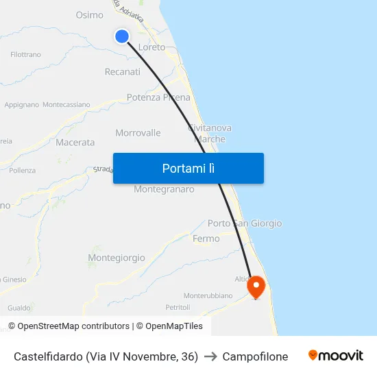 Castelfidardo (Via IV Novembre, 36) to Campofilone map