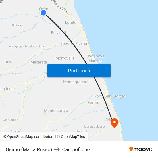 Osimo  (Marta Russo) to Campofilone map