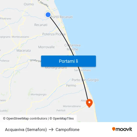 Acquaviva (Semaforo) to Campofilone map