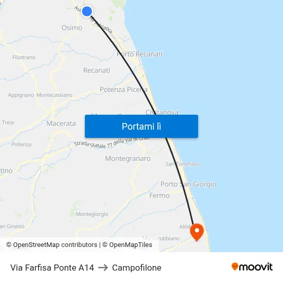 Via Farfisa Ponte A14 to Campofilone map