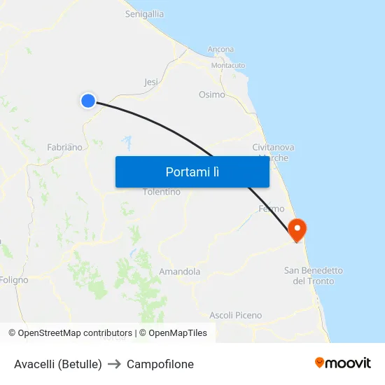 Avacelli (Betulle) to Campofilone map