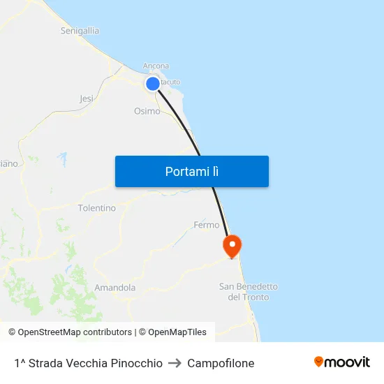 1^ Strada Vecchia Pinocchio to Campofilone map