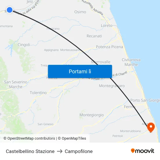 Castelbellino Stazione to Campofilone map