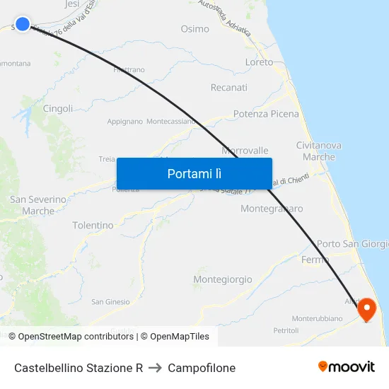 Castelbellino Stazione R to Campofilone map