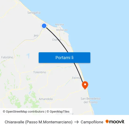 Chiaravalle (Passo M.Montemarciano) to Campofilone map