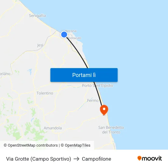 Via Grotte (Campo Sportivo) to Campofilone map