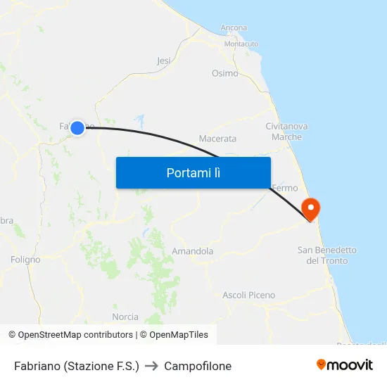 Fabriano (Stazione F.S.) to Campofilone map