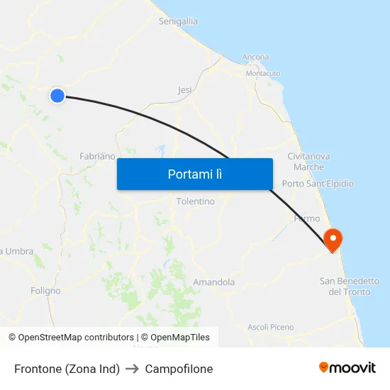 Frontone (Zona Ind) to Campofilone map