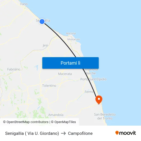 Senigallia ( Via U. Giordano) to Campofilone map