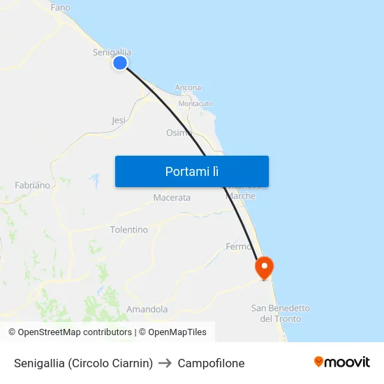 Senigallia (Circolo Ciarnin) to Campofilone map