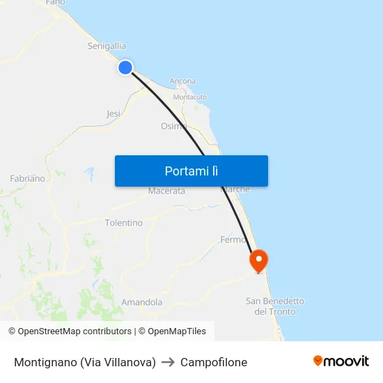 Montignano (Via Villanova) to Campofilone map