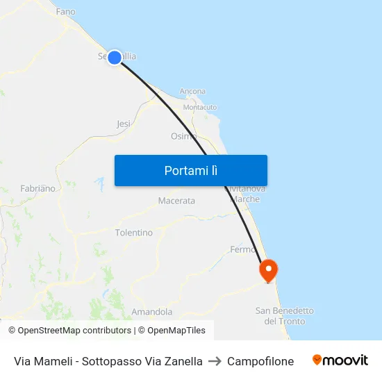 Via Mameli - Sottopasso Via Zanella to Campofilone map