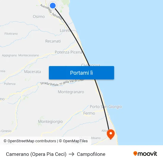 Camerano (Opera Pia Ceci) to Campofilone map