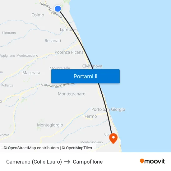 Camerano (Colle Lauro) to Campofilone map