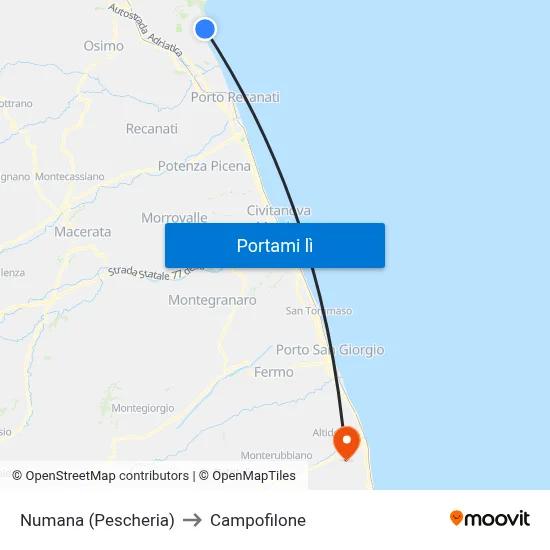 Numana (Pescheria) to Campofilone map