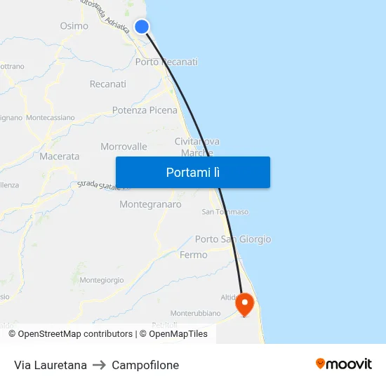 Via Lauretana to Campofilone map