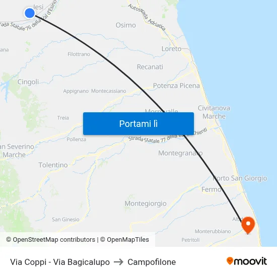 Via Coppi - Via Bagicalupo to Campofilone map
