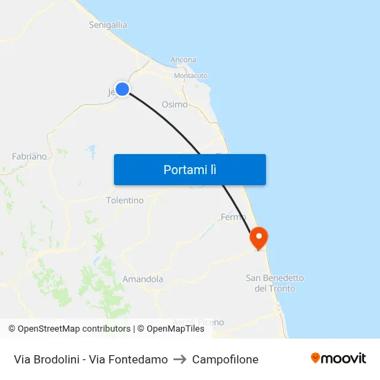 Via Brodolini - Via Fontedamo to Campofilone map