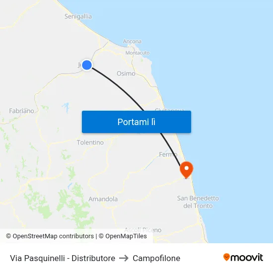 Via Pasquinelli - Distributore to Campofilone map