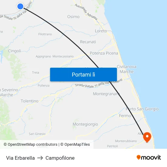 Via Erbarella to Campofilone map