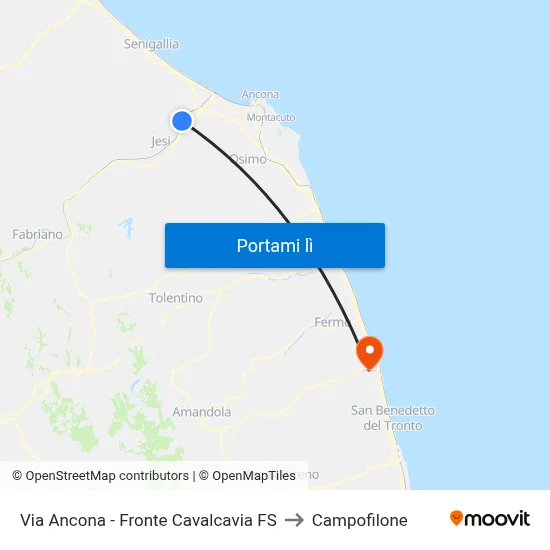 Via Ancona - Fronte Cavalcavia FS to Campofilone map