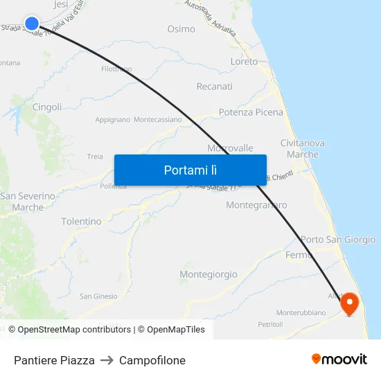Pantiere Piazza to Campofilone map