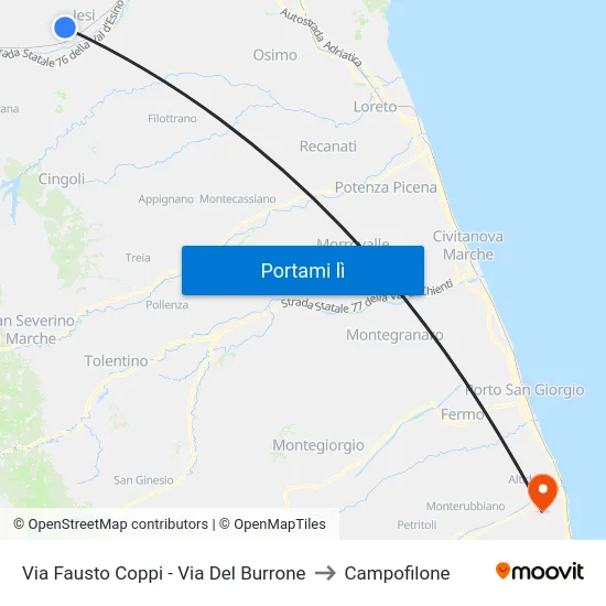 Via Fausto Coppi - Via Del Burrone to Campofilone map